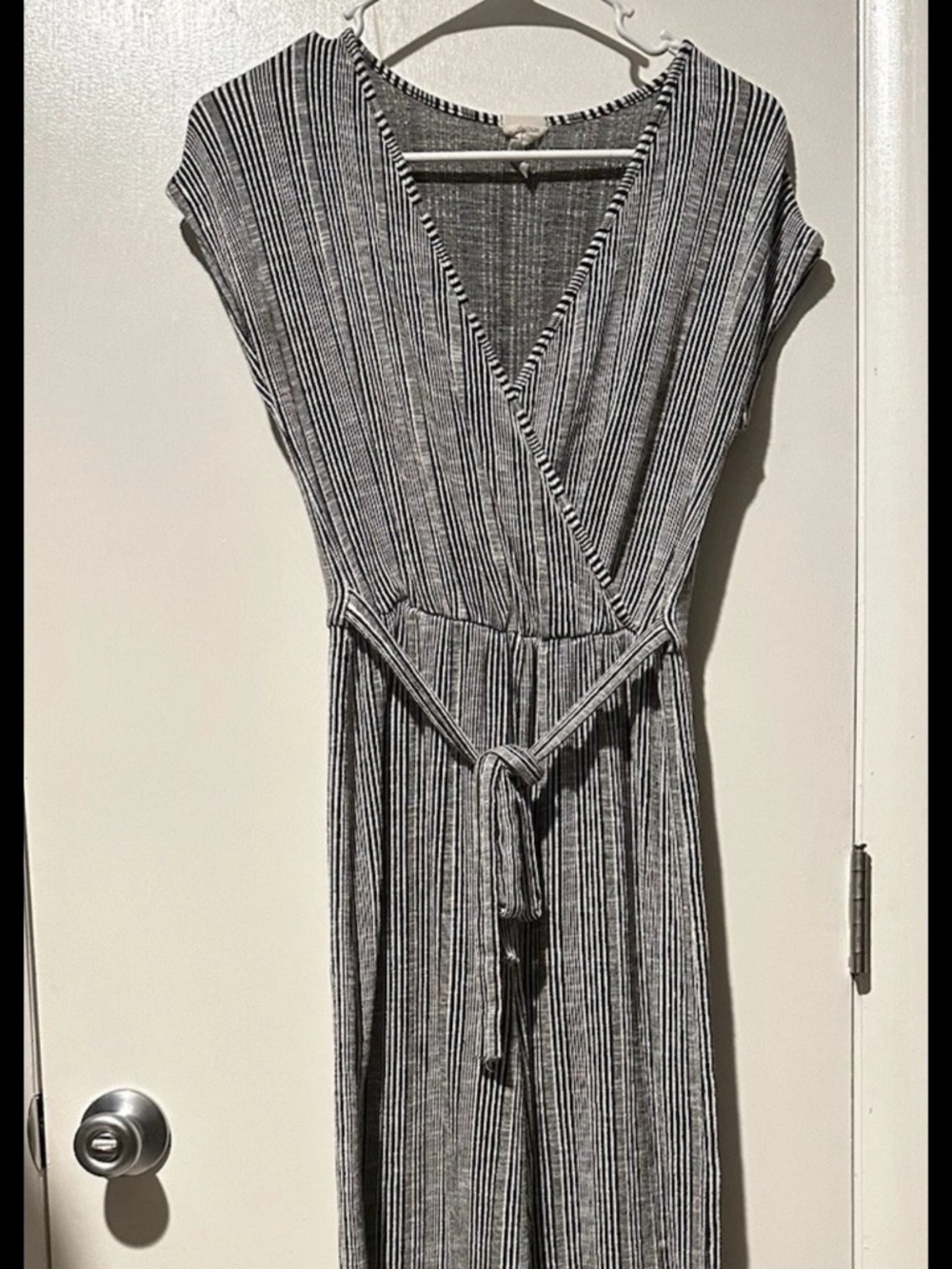 Caution To The Wind Black and White Striped Wrap-Style Jumpsuit